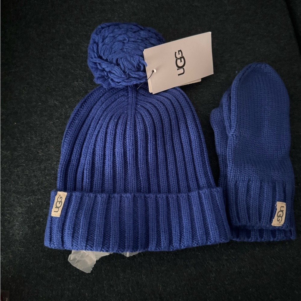 UGG Kids Royal Blue Knit Hat and Mittens Set